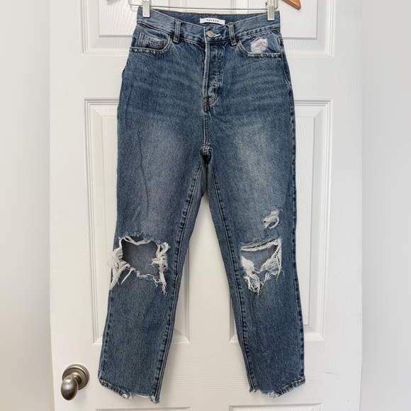 PacSun Denim - PacSun Women’s Blue High Rise Straight Distressed Button Fly Jeans Size 25